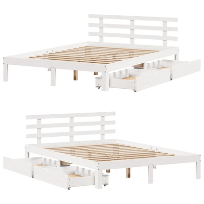vidaXL Bed Frame with Drawers without Mattress White 150x200 cm King Size