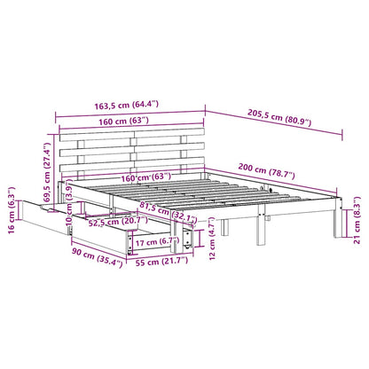 vidaXL Bed Frame with Drawers without Mattress 160x200 cm