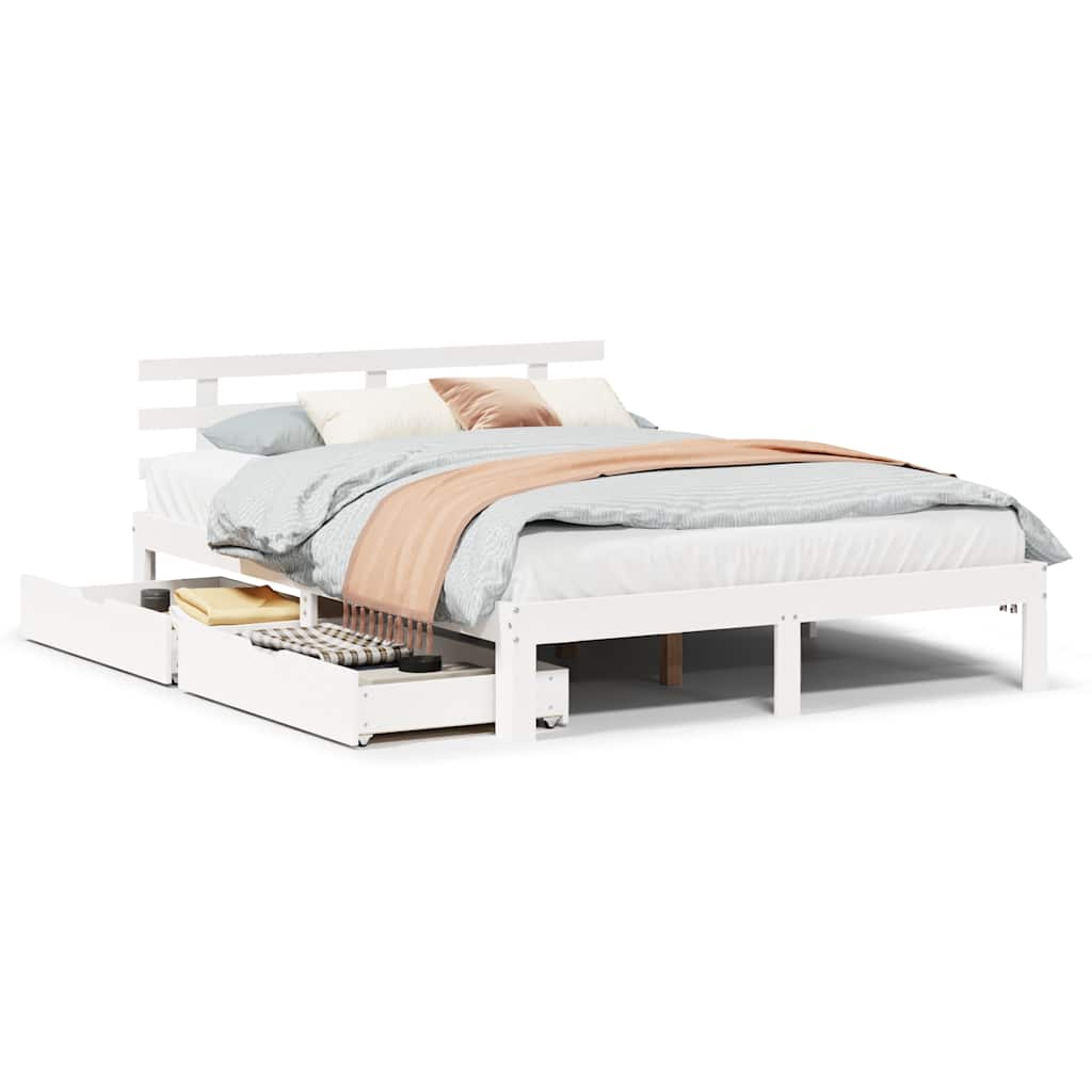 vidaXL Bed Frame with Drawers without Mattress White 160x200 cm