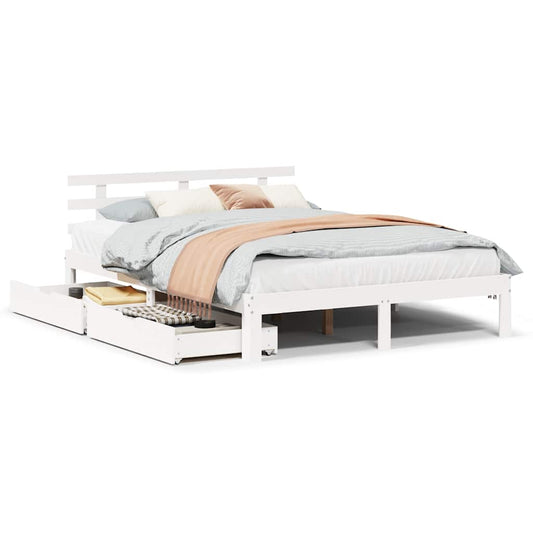 vidaXL Bed Frame with Drawers without Mattress White 160x200 cm
