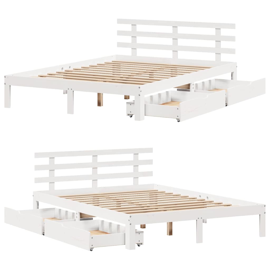 vidaXL Bed Frame with Drawers without Mattress White 160x200 cm
