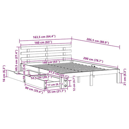vidaXL Bed Frame with Drawers without Mattress White 160x200 cm
