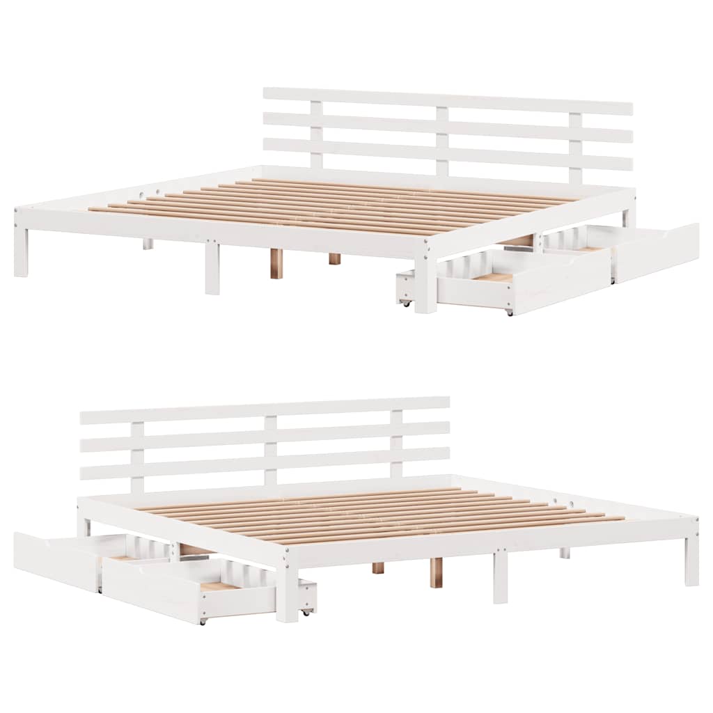 vidaXL Bed Frame with Drawers without Mattress White 180x200 cm Super King