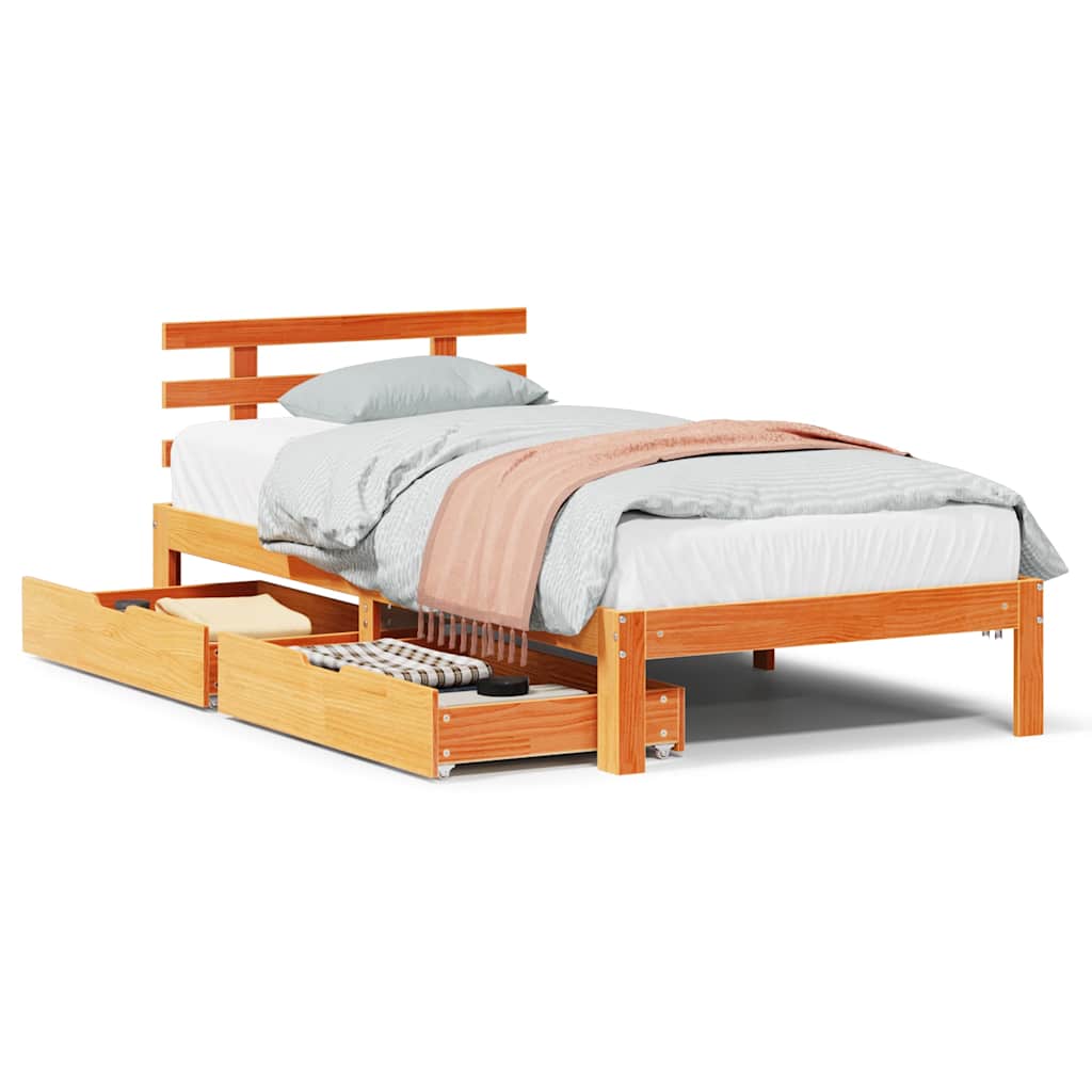 vidaXL Bed Frame with Drawers without Mattress Wax Brown 100x200 cm