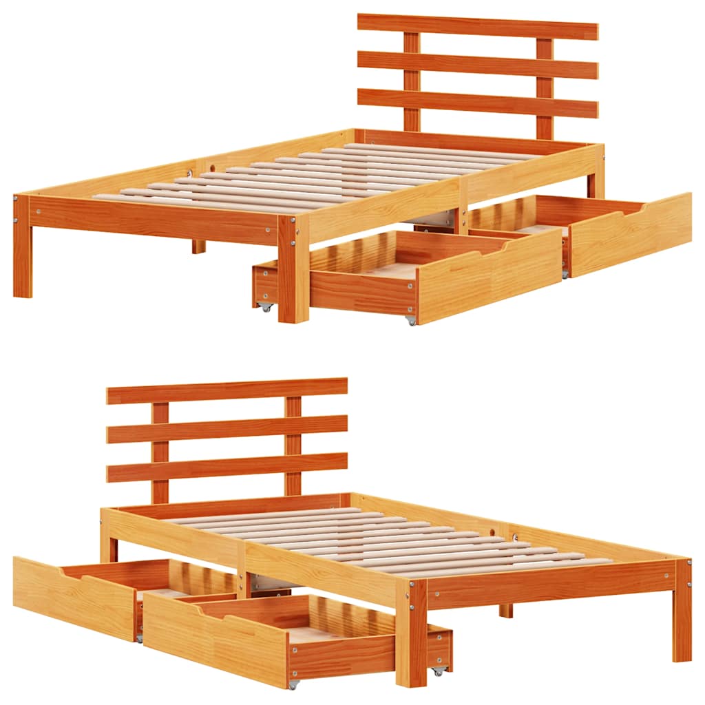 vidaXL Bed Frame with Drawers without Mattress Wax Brown 100x200 cm