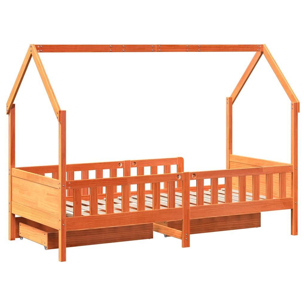 vidaXL Kids Bed Frame with Drawers without Mattress 90x200 cm Solid Wood