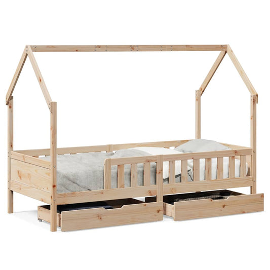 vidaXL Kids Bed Frame with Drawers without Mattress 90x190 cm Single Solid Wood