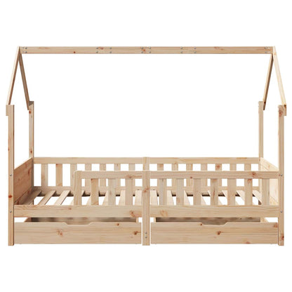 vidaXL Kids Bed Frame with Drawers without Mattress 90x190 cm Single Solid Wood