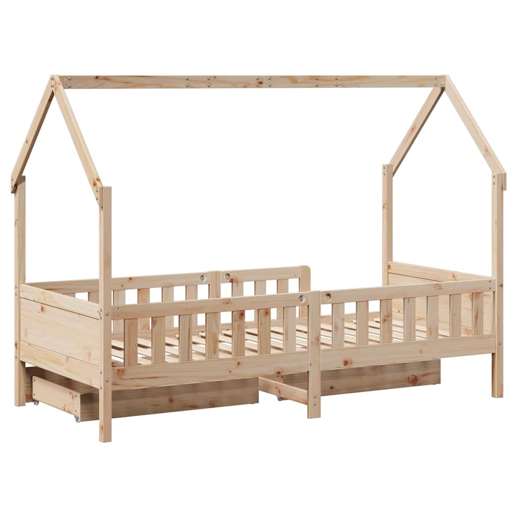 vidaXL Kids Bed Frame with Drawers without Mattress 90x190 cm Single Solid Wood