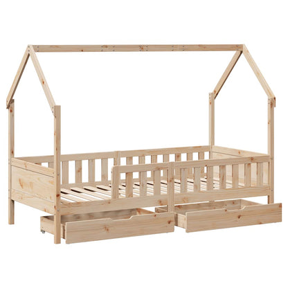 vidaXL Kids Bed Frame with Drawers without Mattress 90x190 cm Single Solid Wood