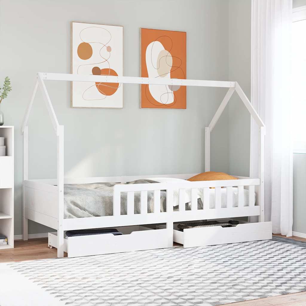 vidaXL Kids Bed Frame with Drawers without Mattress 90x190 cm Single Solid Wood