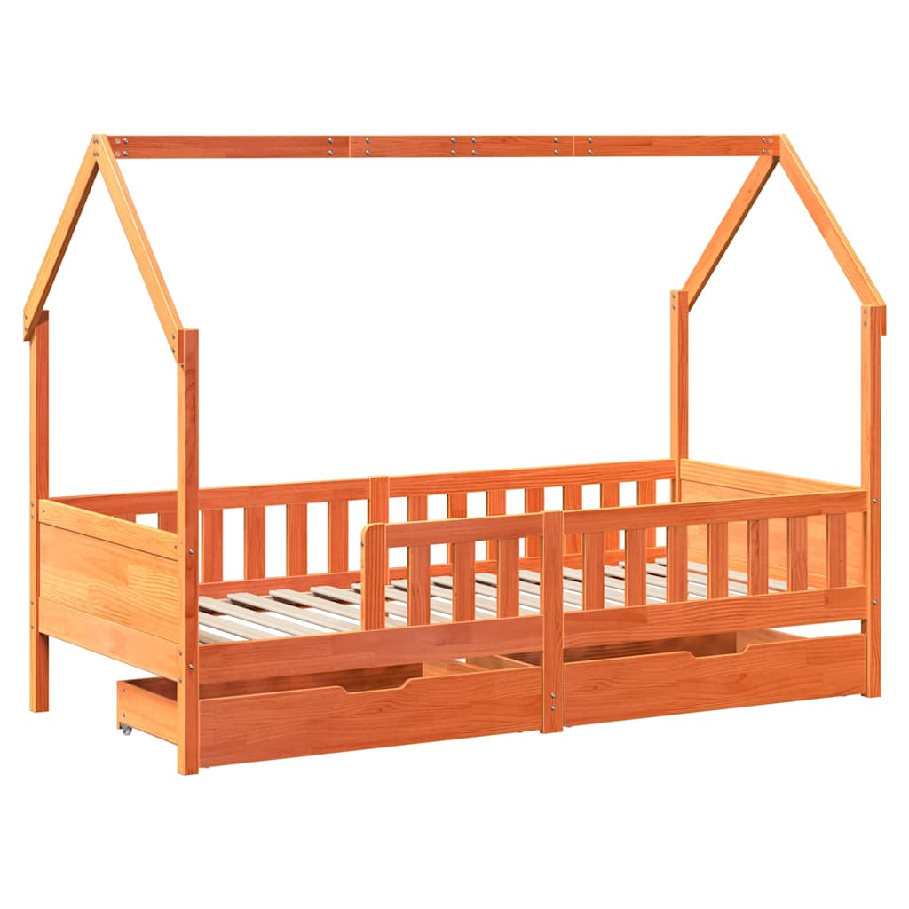 vidaXL Kids Bed Frame with Drawers without Mattress 90x190 cm Single Solid Wood