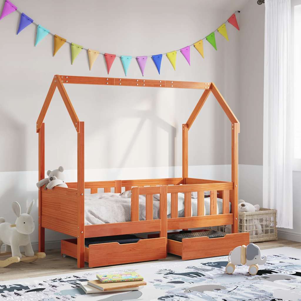 vidaXL Kids Bed Frame with Drawers without Mattress 80x160 cm Solid Wood