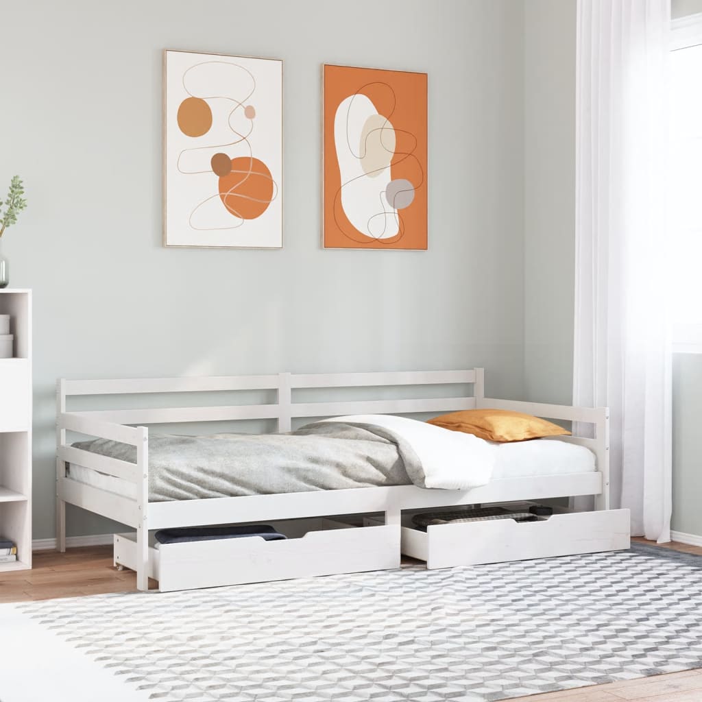 vidaXL Daybed with Drawers without Mattress White 90x190 cm Single Solid Wood