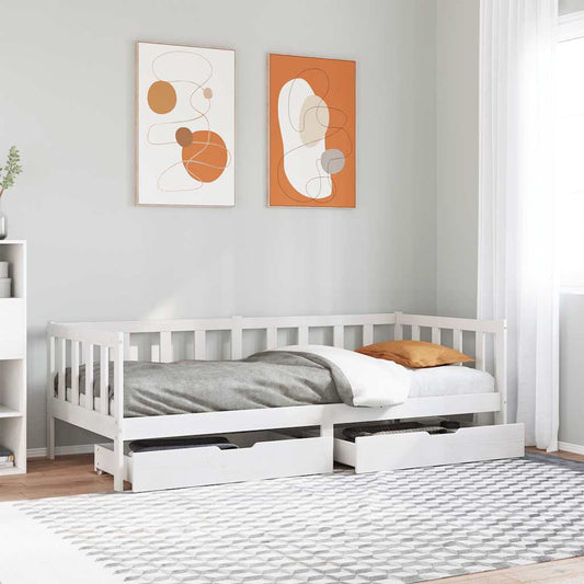 vidaXL Daybed with Drawers without Mattress White 90x200 cm Solid Wood