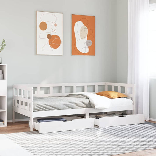 vidaXL Daybed with Drawers without Mattress White 90x200 cm Solid Wood