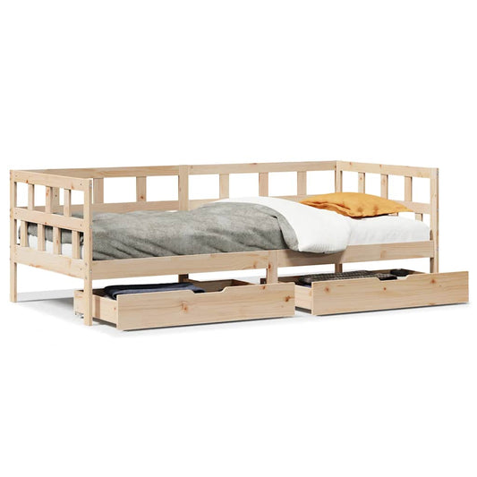 vidaXL Daybed with Drawers without Mattress 90x190 cm Single Solid Wood