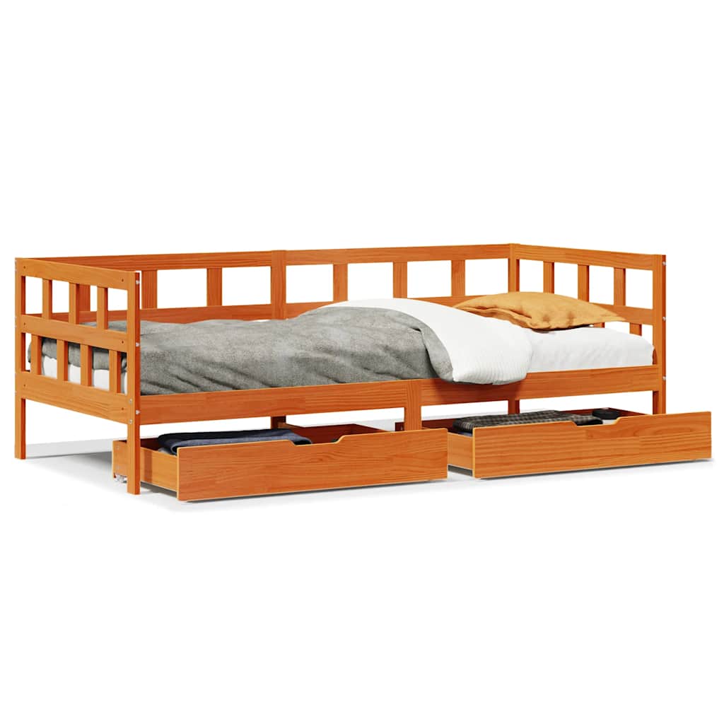 vidaXL Daybed with Drawers without Mattress Wax Brown 90x200 cm Solid Wood