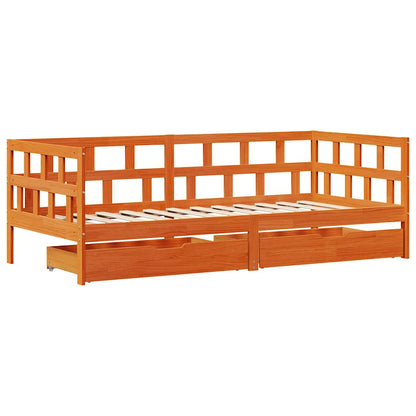 vidaXL Daybed with Drawers without Mattress Wax Brown 90x200 cm Solid Wood