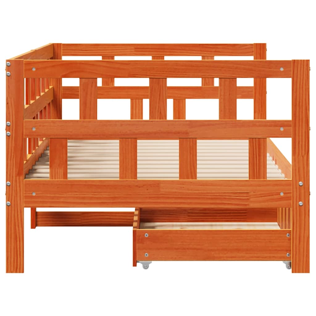 vidaXL Daybed with Drawers without Mattress Wax Brown 90x200 cm Solid Wood