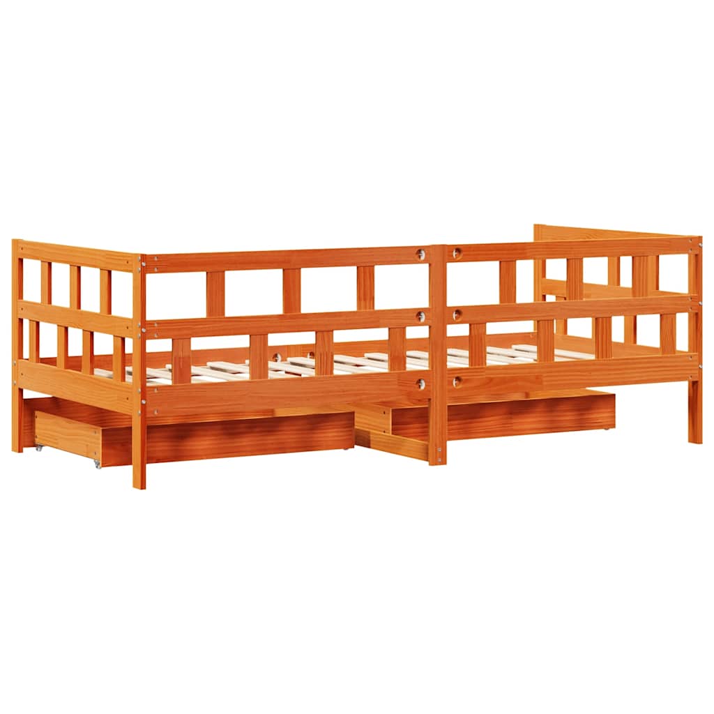 vidaXL Daybed with Drawers without Mattress Wax Brown 90x200 cm Solid Wood