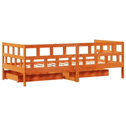 vidaXL Daybed with Drawers without Mattress Wax Brown 90x200 cm Solid Wood