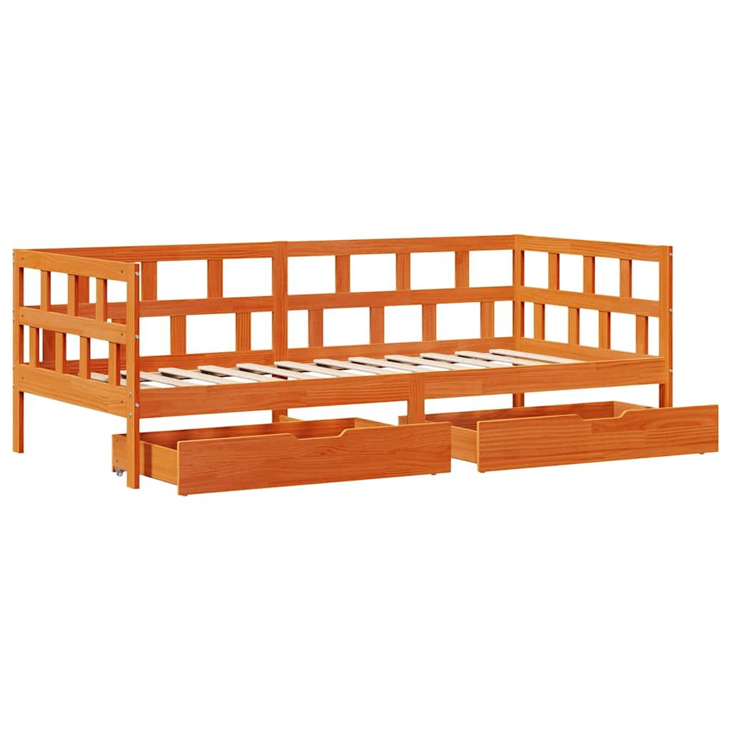 vidaXL Daybed with Drawers without Mattress Wax Brown 90x200 cm Solid Wood