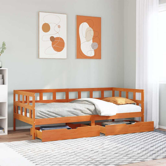 vidaXL Daybed with Drawers without Mattress Wax Brown 90x200 cm Solid Wood