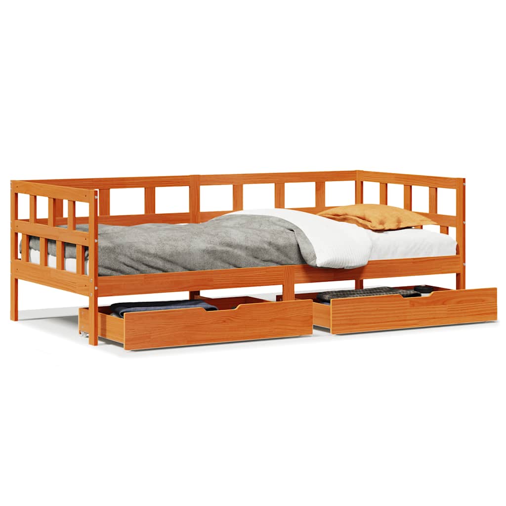 vidaXL Daybed with Drawers without Mattress Wax Brown 80x200 cm Solid Wood