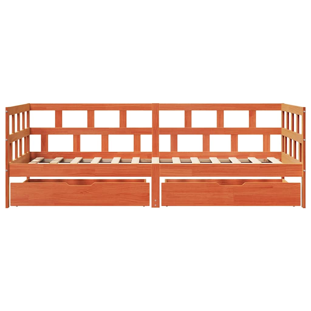 vidaXL Daybed with Drawers without Mattress Wax Brown 80x200 cm Solid Wood