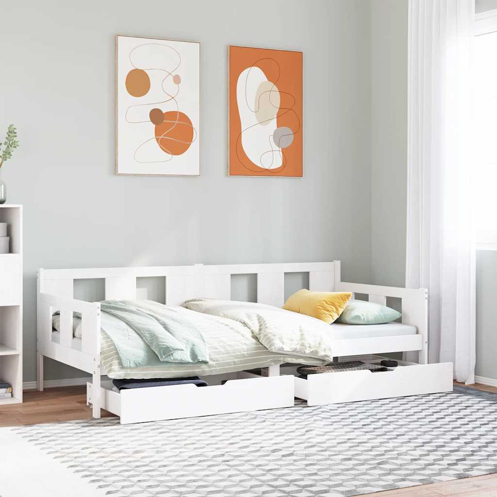 vidaXL Daybed with Drawers without Mattress White 90x200 cm Solid Wood