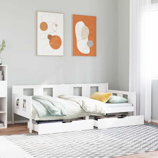 vidaXL Daybed with Drawers without Mattress White 90x200 cm Solid Wood