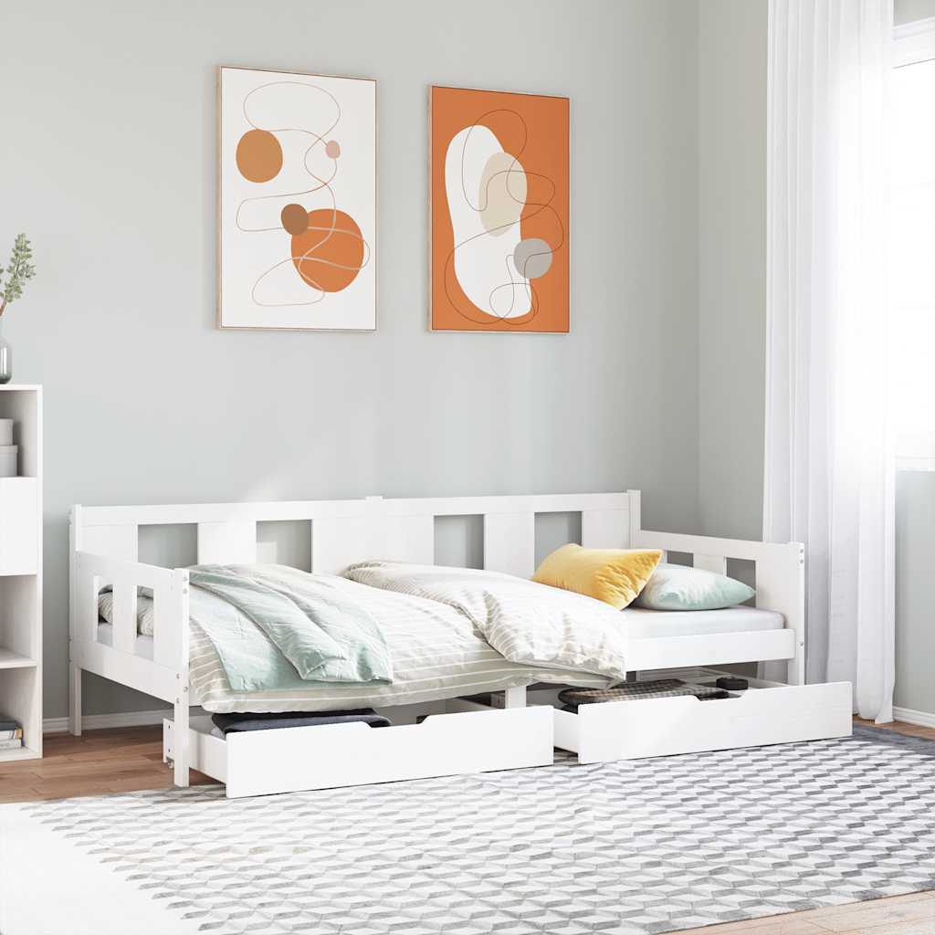 vidaXL Daybed with Drawers without Mattress White 90x190 cm Single Solid Wood