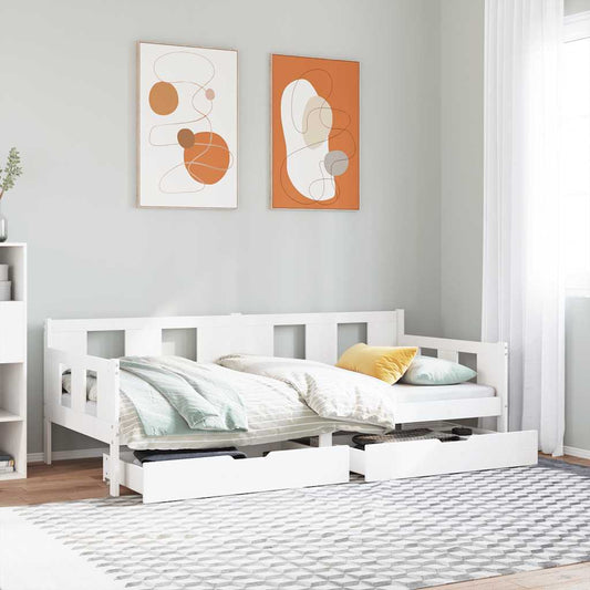 vidaXL Daybed with Drawers without Mattress White 90x190 cm Single Solid Wood