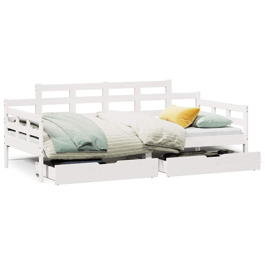 vidaXL Daybed with Drawers without Mattress White 90x190 cm Single Solid Wood
