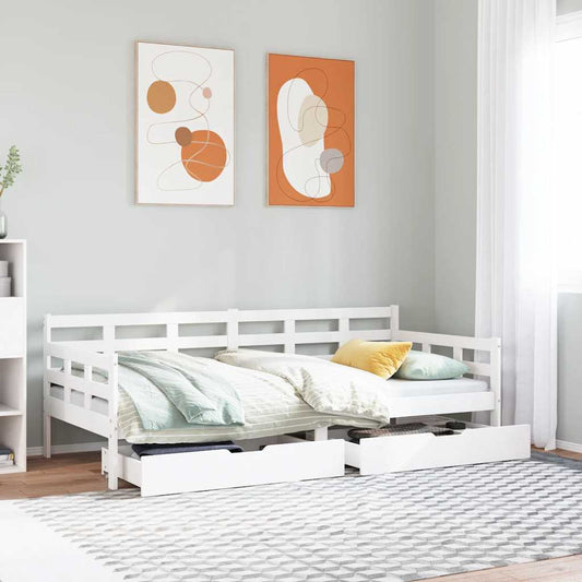 vidaXL Daybed with Drawers without Mattress White 90x200 cm Solid Wood
