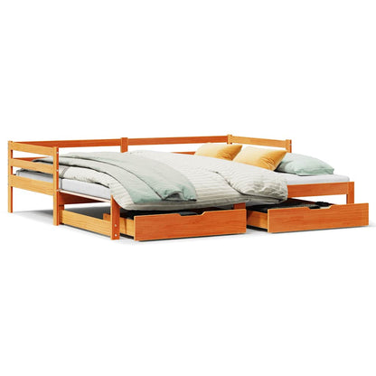vidaXL Daybed with Trundle&Drawers without Mattress Wax Brown 90x200 cm
