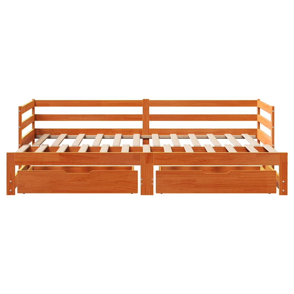 vidaXL Daybed with Trundle&Drawers without Mattress Wax Brown 80x200 cm