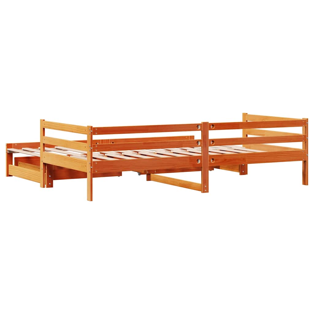 vidaXL Daybed with Trundle&Drawers without Mattress Wax Brown 80x200 cm