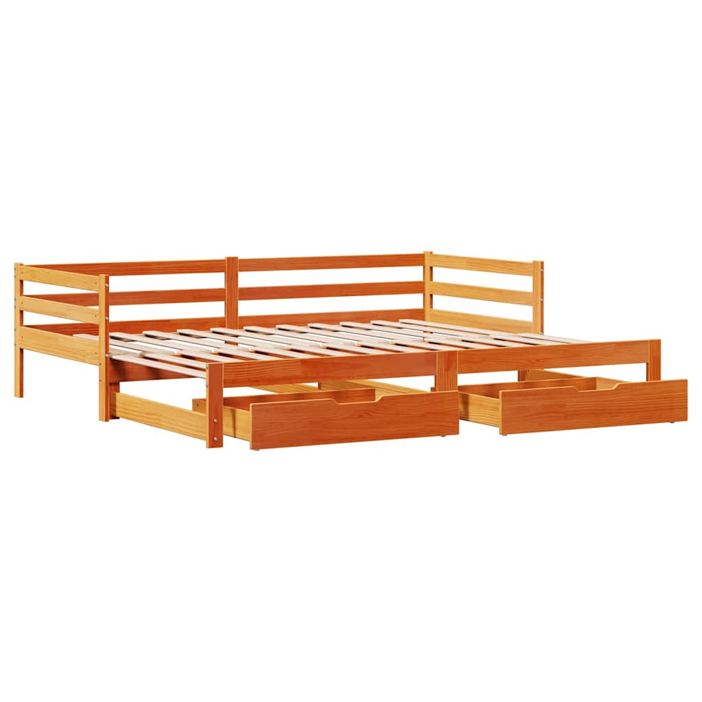 vidaXL Daybed with Trundle&Drawers without Mattress Wax Brown 80x200 cm