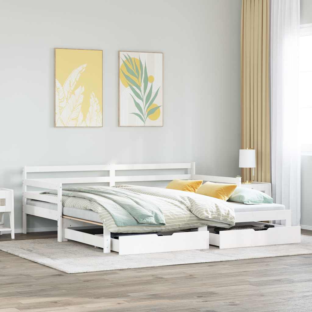 vidaXL Daybed with Drawers without Mattress White 90x200 cm Solid Wood