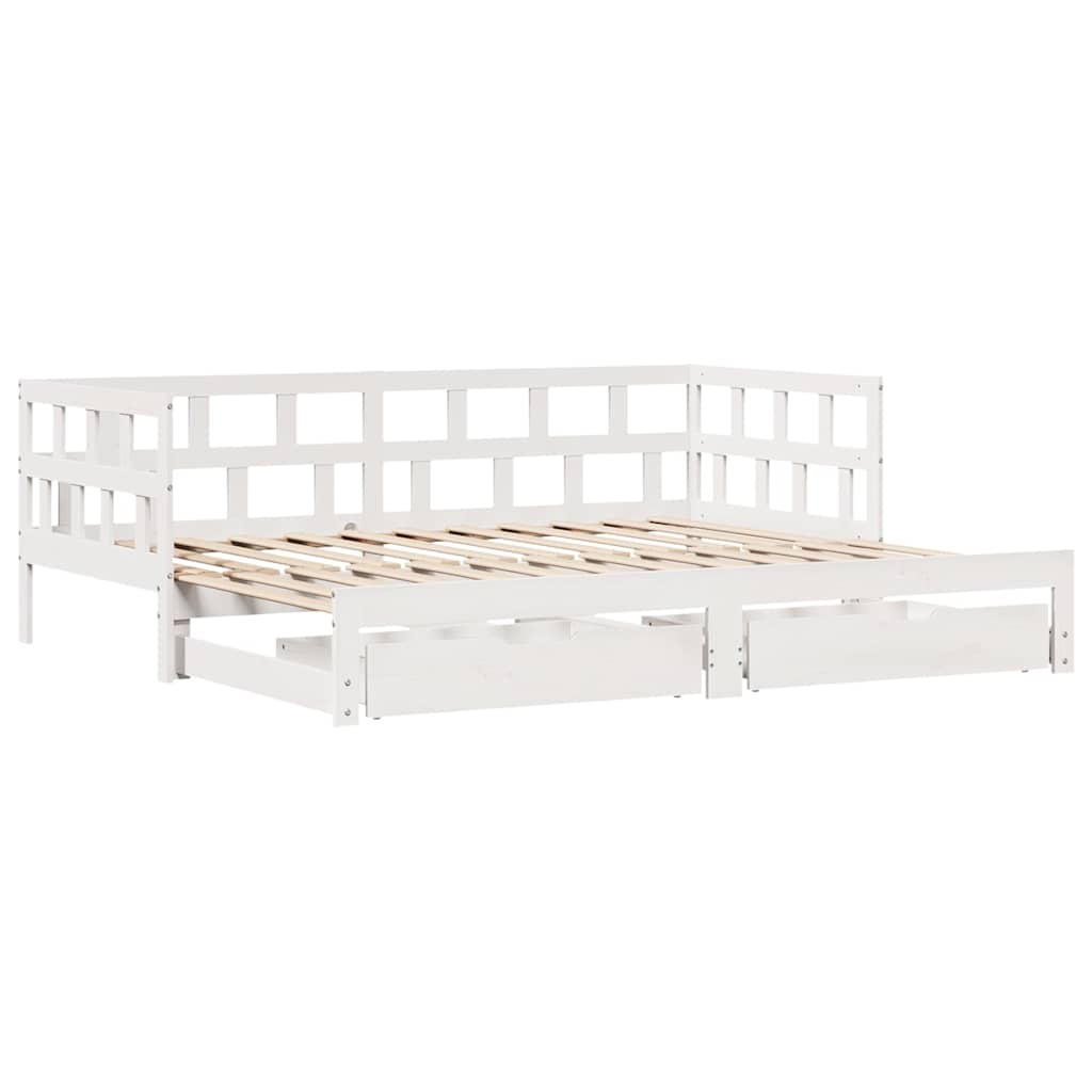vidaXL Daybed with Trundle and Drawers without Mattress White 90x200 cm