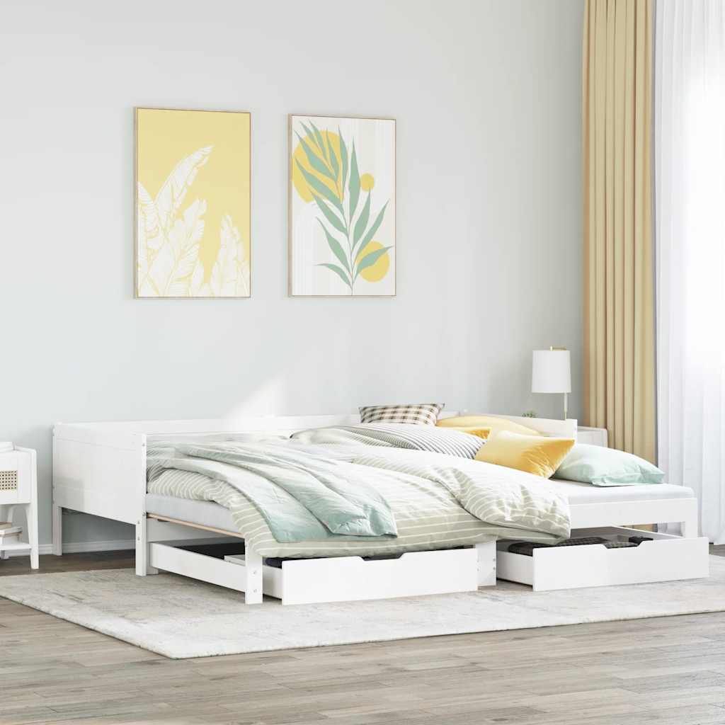 vidaXL Daybed with Trundle and Drawers without Mattress White 90x190 cm Single