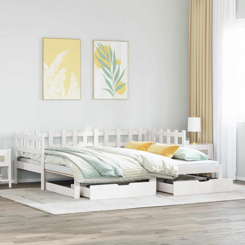 vidaXL Daybed with Trundle and Drawers without Mattress White 90x190 cm Single