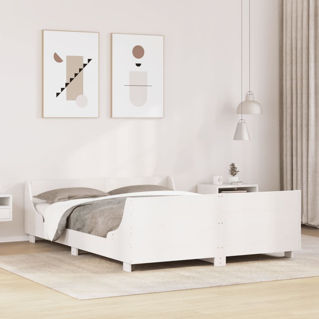 vidaXL Bed Frame without Mattress White 150x200 cm King Size Solid Wood Pine