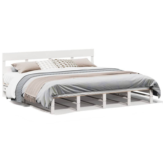 vidaXL Bed Frame without Mattress White 180x200 cm Super King Solid Wood Pine