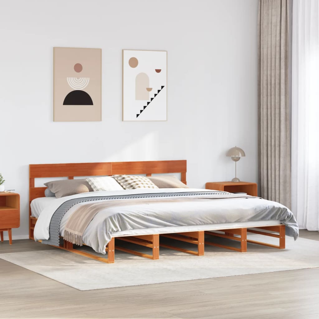 vidaXL Bed Frame without Mattress Wax Brown 180x200 cm Super King Solid Wood Pine
