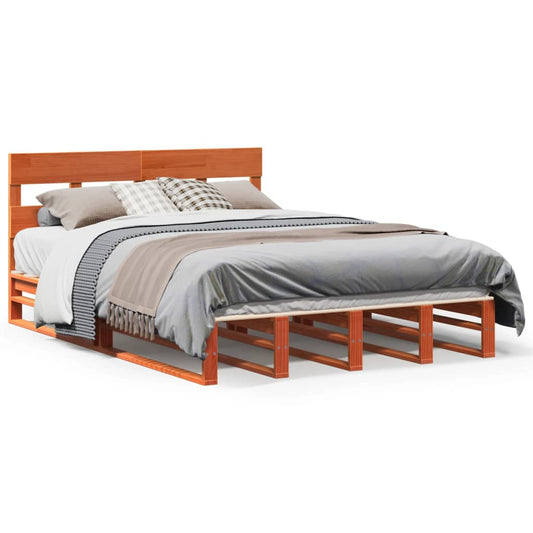 vidaXL Bed Frame without Mattress Wax Brown 135x190 cm Double Solid Wood Pine
