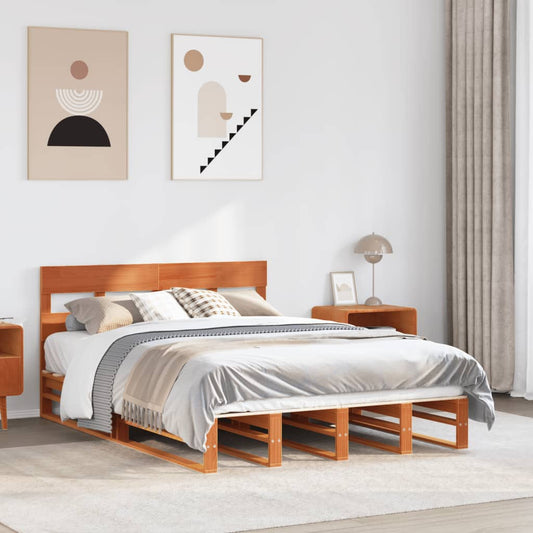 vidaXL Bed Frame without Mattress Wax Brown 135x190 cm Double Solid Wood Pine