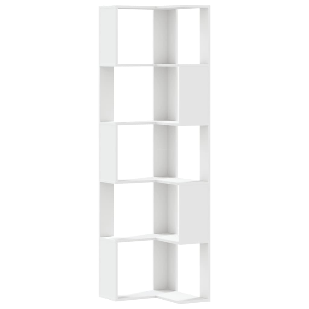 vidaXL Corner Bookcase 5-Tier White 50x50x179 cm Engineered Wood